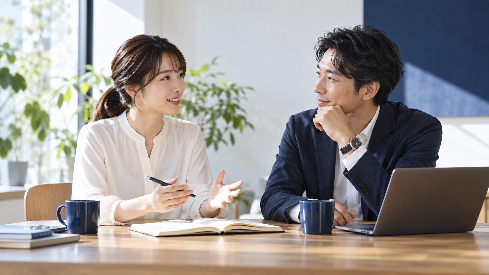 業務の優先順位を話し合う社員と管理職