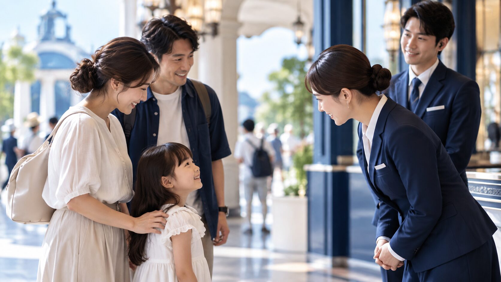 来訪者の様子を観察し対応するサービススタッフ